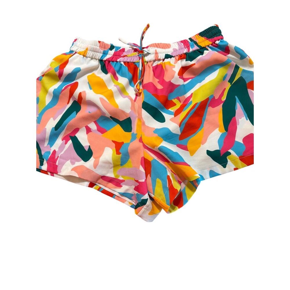 Crosby Mollie Burch Two Piece Shorts Set Ruffle Strap Elastic Waist Bright Sz L - Picture 2 of 5